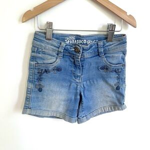 3/$20💥Parasuco Embroidered Jean Shorts, Midi Length, Roll Cuff, Detailed Floral